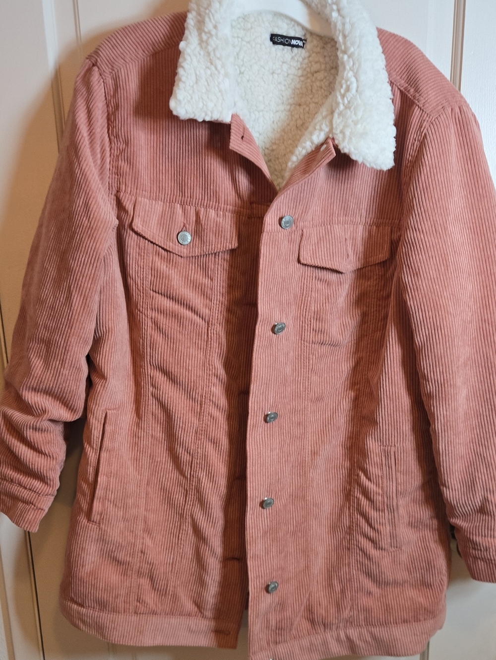 Fashion Nova Men's Dusty Pink Corduroy Sherpa Jacket